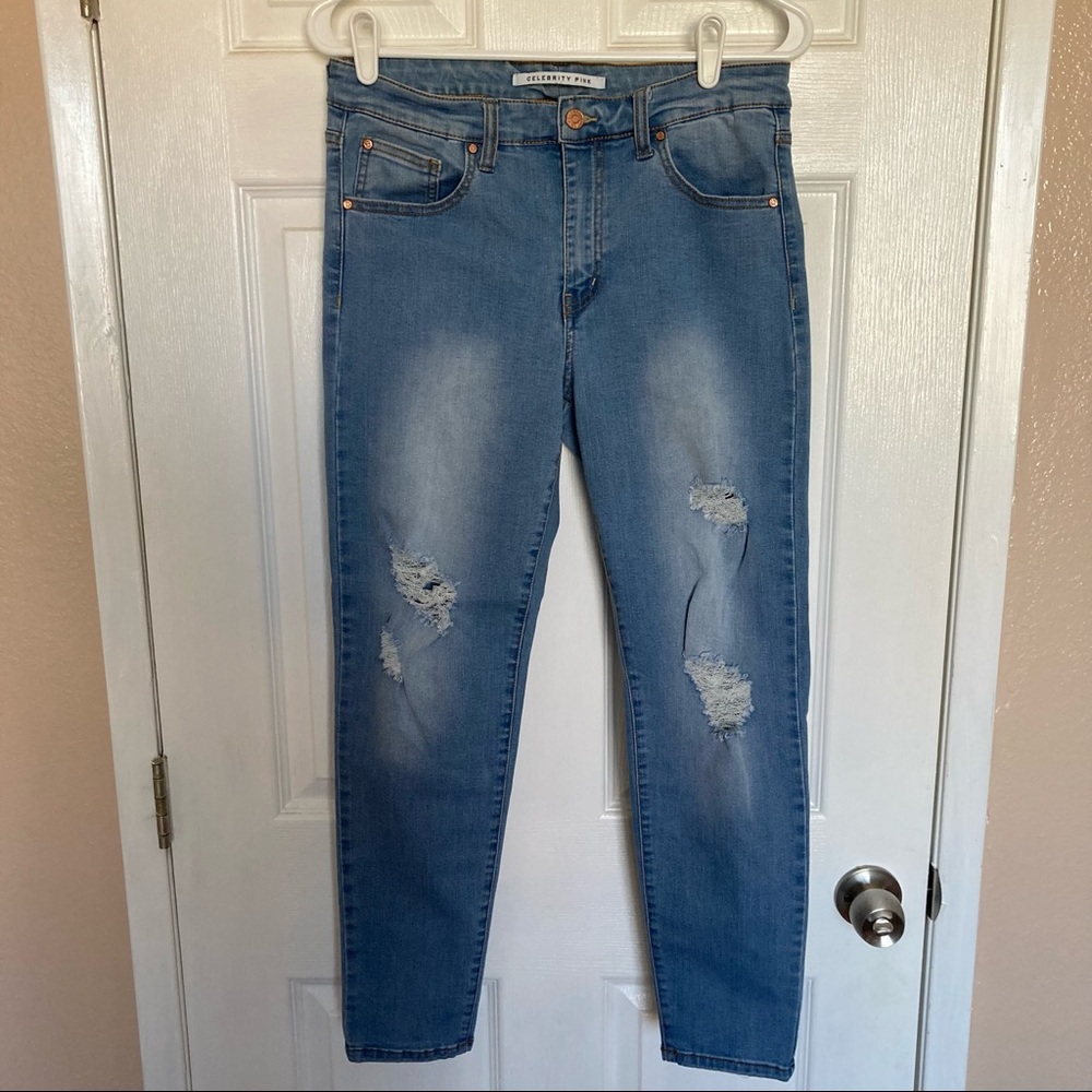 Curvy-Fit Ripped Blue Skinny Jeans